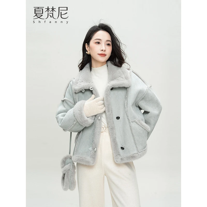 夏梵尼济州恋歌扣子版2024冬季新款韩版立领小包毛毛外套