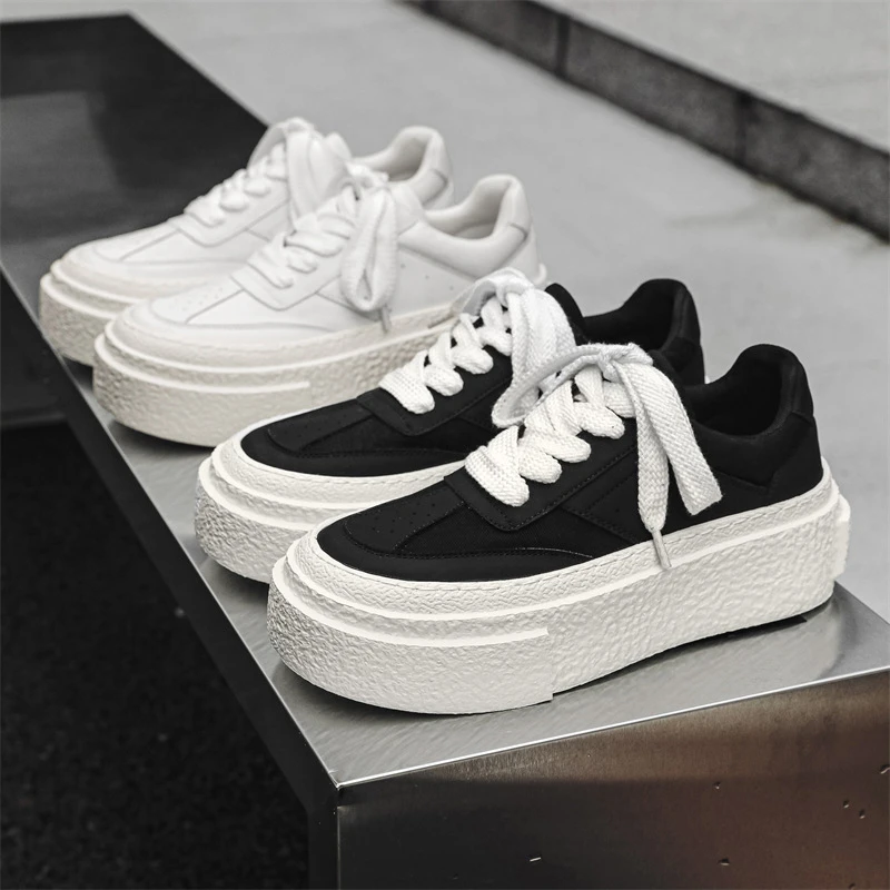 夏季板鞋男日系复古百搭小众板鞋男学生厚底增高低帮透气小白鞋男