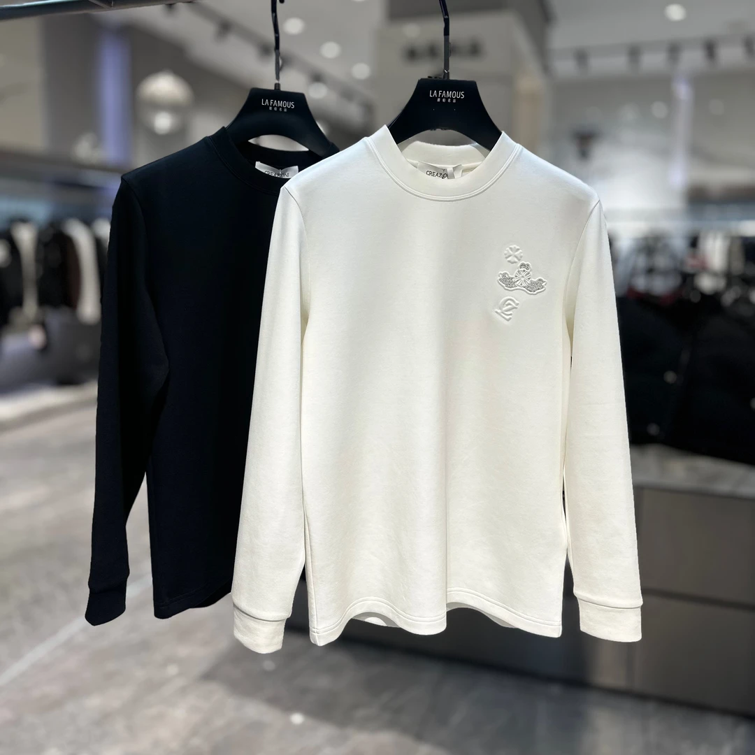 CREAZIONI克莱切尼青蛙男士轻奢秋冬压花休闲透气长袖T恤