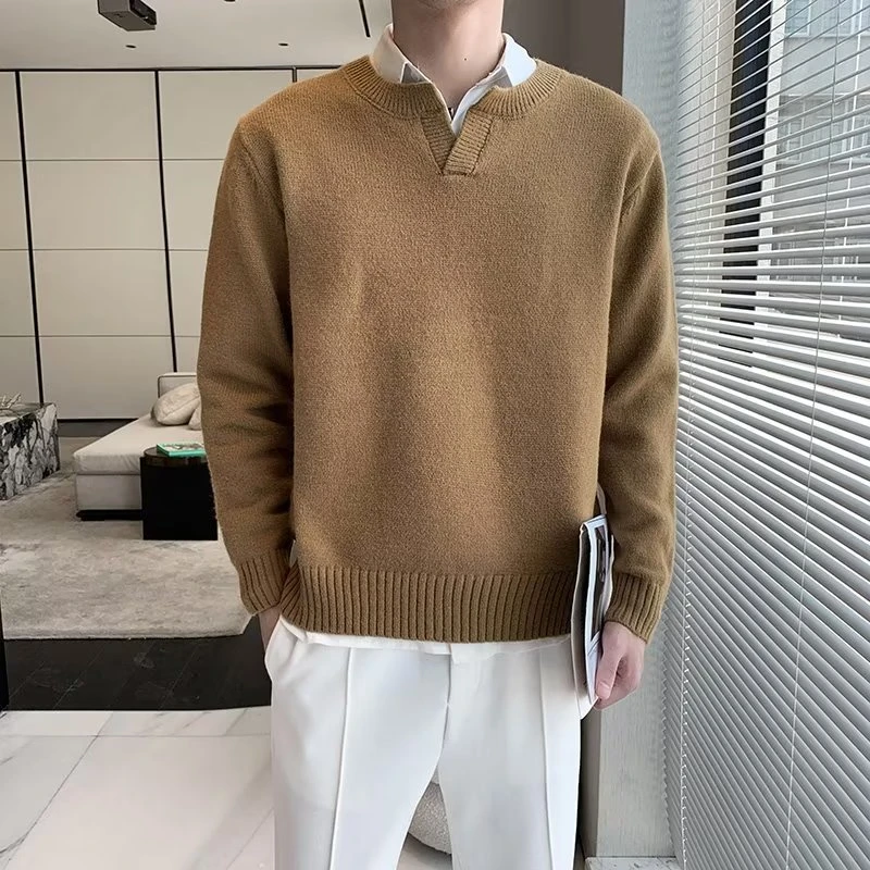 秋冬轻熟风宽松V领针织毛衣男潮流高级感内搭潮流休闲打底针织衫