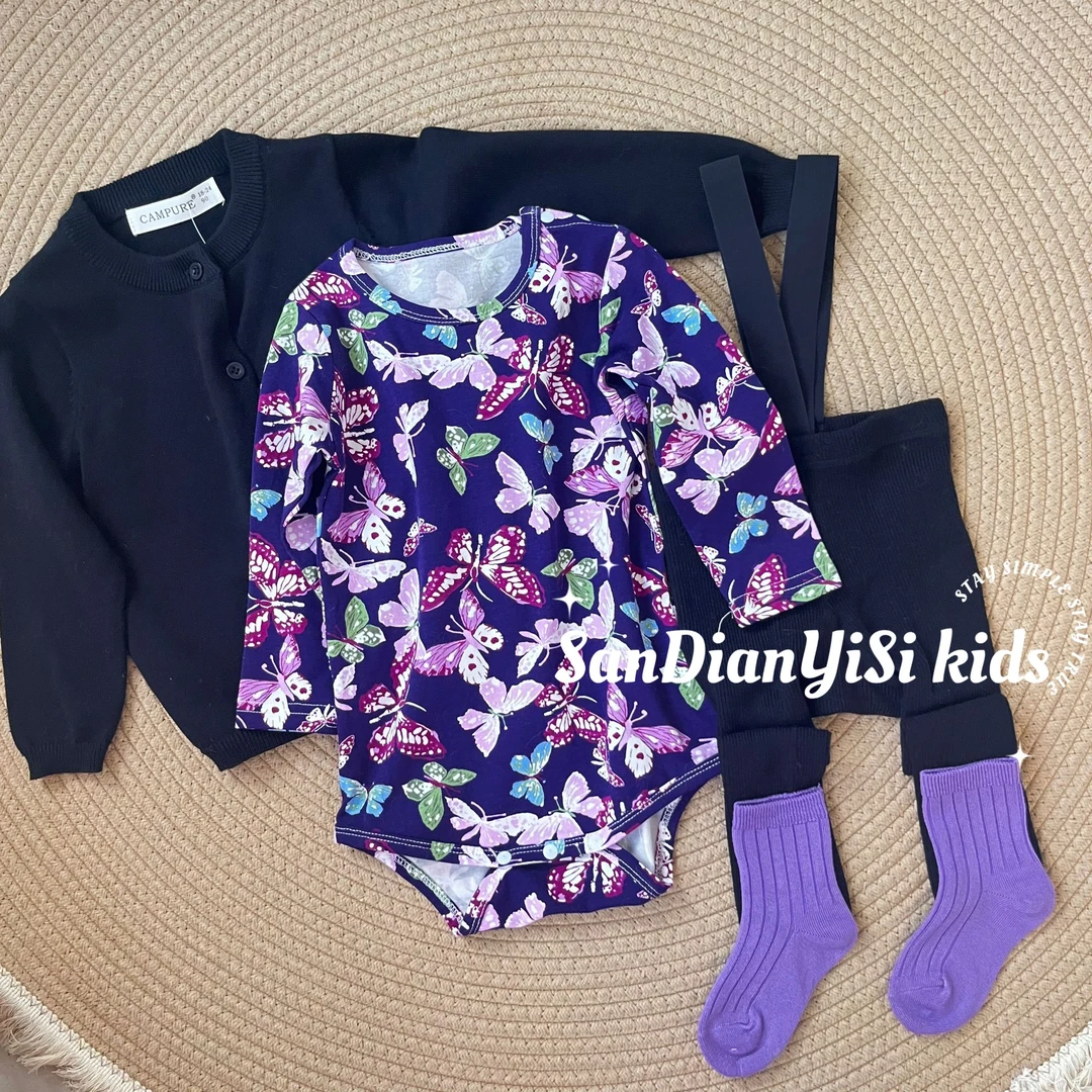 ·3.14·梦中的伊甸园·宝宝满印蝴蝶洋气长袖包屁