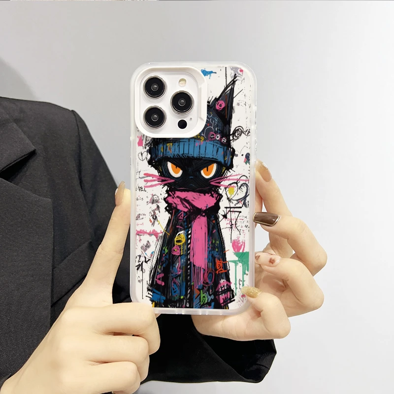 油画小黑猫iphone15苹果14promax手机壳15pro/1312高级11磨砂xs