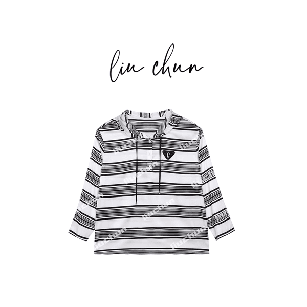 《CHUN》连帽字母条纹桑蚕丝上衣