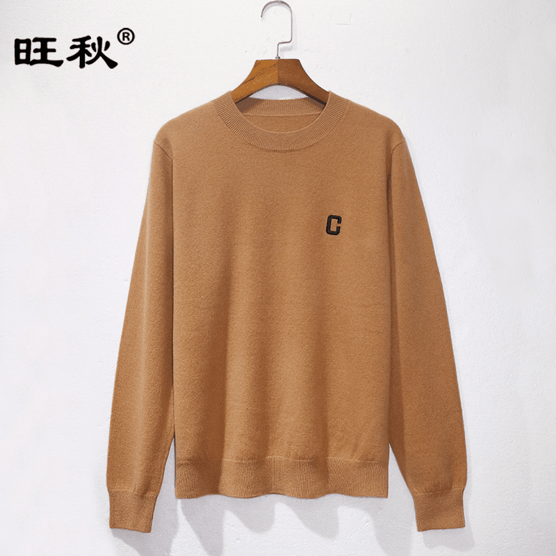 100纯羊毛针织衫女字母刺绣保暖毛衣女套头羊毛衫简约纯色打底衫