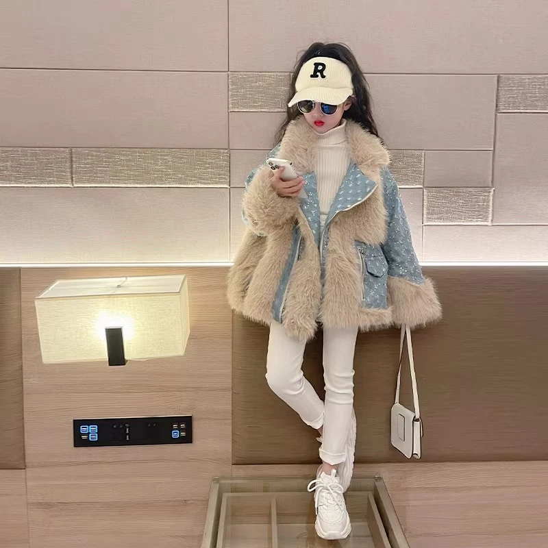 皮草外套女童2025新款女孩大童加绒加厚冬装仿皮草儿童冬款毛毛衣