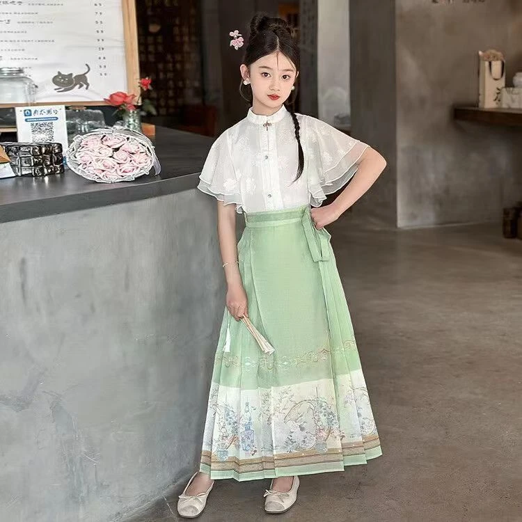 女童马面裙套装古装薄款夏季纱裙童装改良明制汉服古风女童马面裙