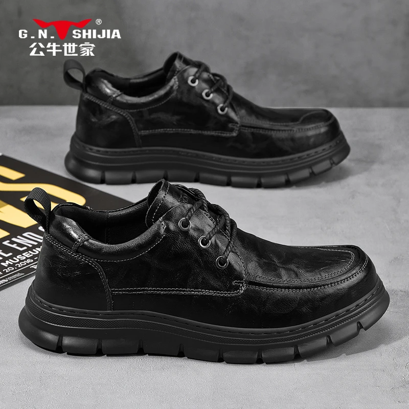 公牛世家2024新款男鞋秋季百搭休闲鞋男士复古耐磨工装皮鞋港风鞋