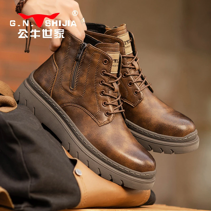 公牛世家2024秋冬新款男士马丁靴英伦风高帮时尚休闲百搭潮流男鞋