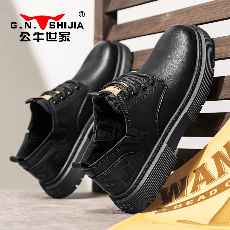 公牛世家2024新款男鞋秋季百搭松糕鞋男士时尚商务皮鞋圆头一脚蹬