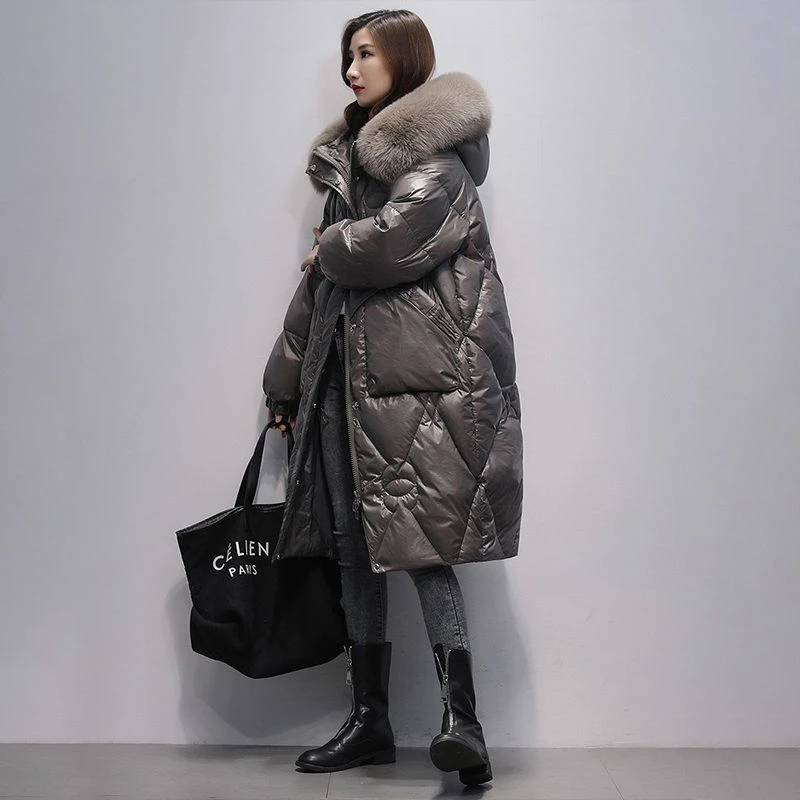 棉服2024新款女冬季中长款韩版宽松大码加厚棉袄女连帽大毛领显瘦