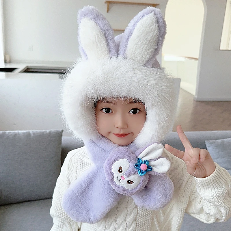 冬季儿童帽子围巾一体女童毛绒帽加厚保暖防寒护耳男童宝宝套头帽