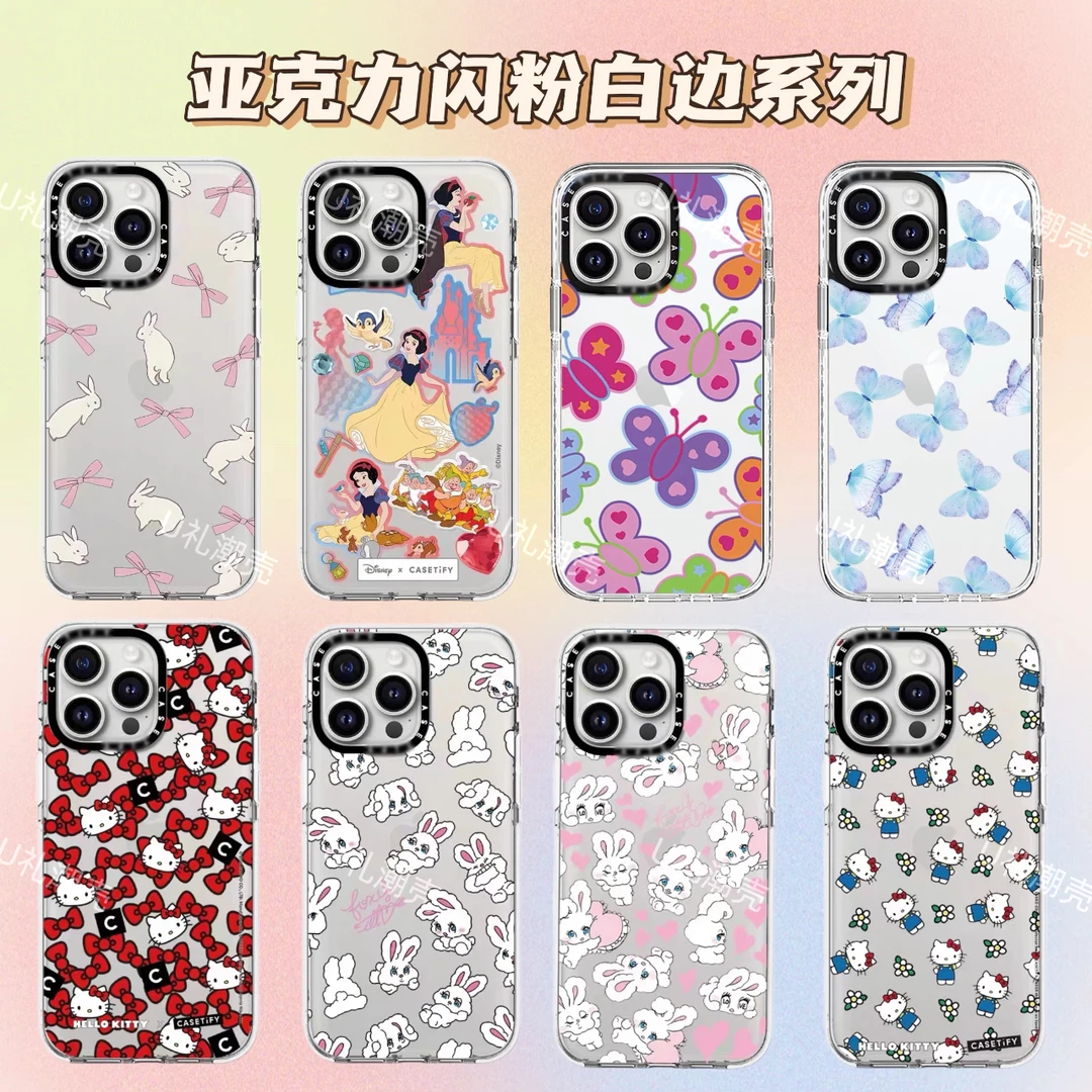 【亚克力闪粉白边系列】适用iPhone15Pro卡通可爱14手机壳苹果13/12