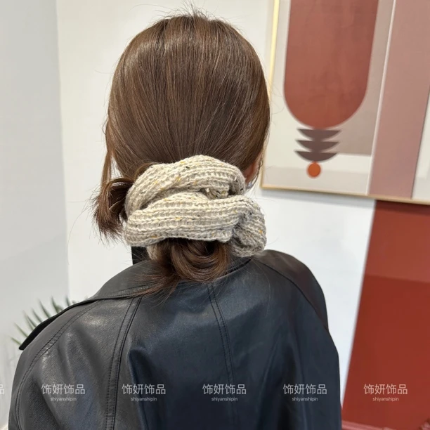 毛线发圈～秋冬新款加大针织ins高级感皮筋扎发发圈