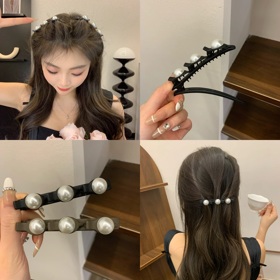 法式懒人珠珠纹理编发夹简约气质百搭韩版发卡甜美超仙网红抓夹