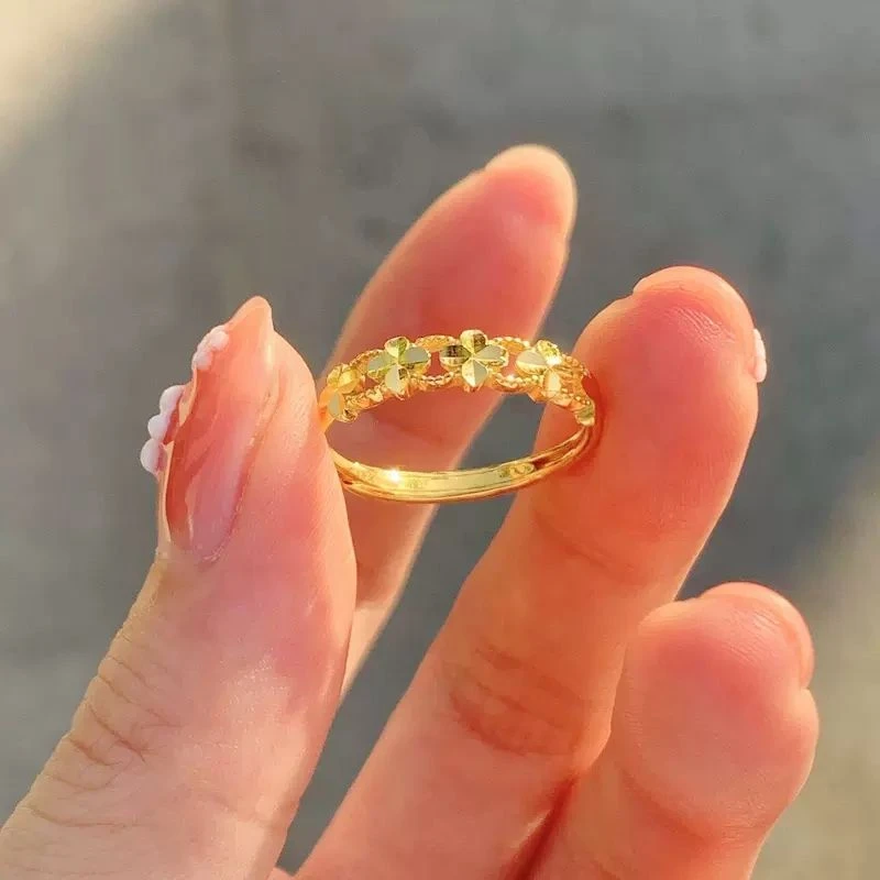 铜合金戒指 四叶草戒指镂空幸运草女时尚百搭实心开口素圈手饰品