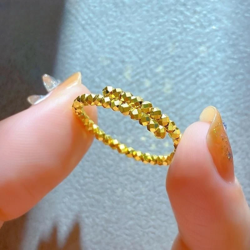 合金戒指 【高端定制】蹦迪戒指女18K金镀金菱形小碎金子可调节戒子