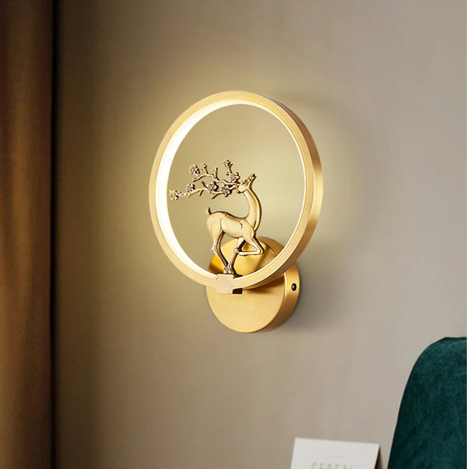 轻奢新中式个性全铜床头壁灯玄关过道灯书房创意客厅卧室简约墙壁