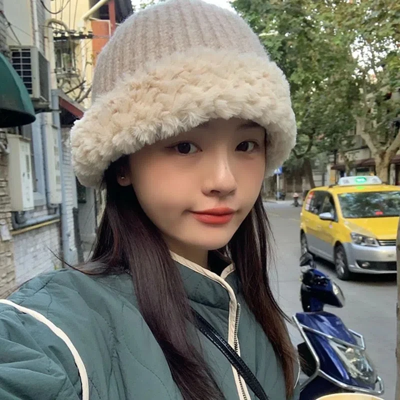 秋冬帽子女韩版潮流帽子冬天毛茸茸百搭显脸小护耳毛绒渔夫帽