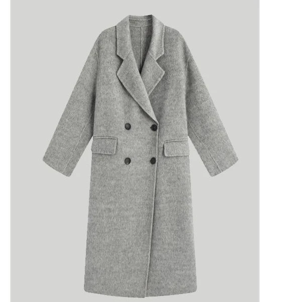 MM 【雪落时分】冬季气质宽松时尚显瘦中长款双面呢外套女023