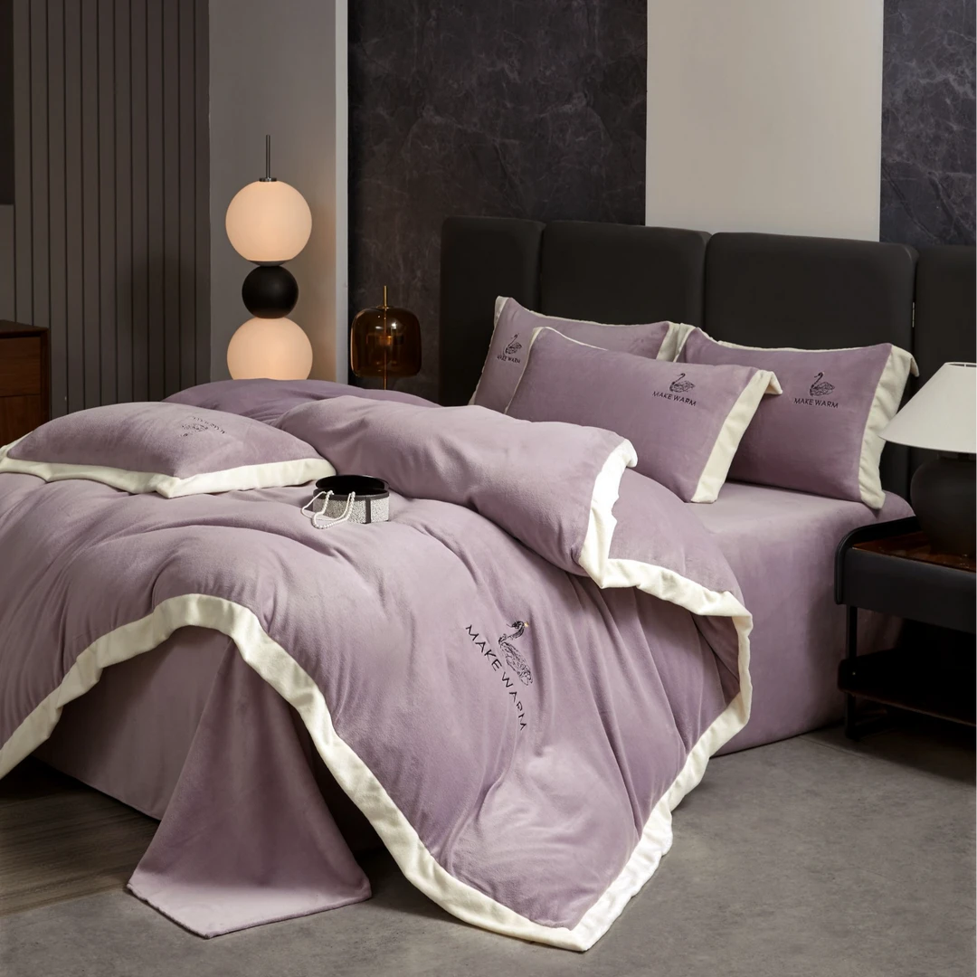 天鹅湖系列慕斯熊级绒高颜值轻奢牛奶绒四件套床上四件套牛奶绒