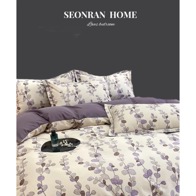 SEONRAN花园系列高克重纯棉长绒棉加厚磨毛四件套