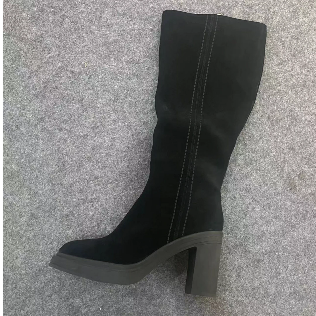 812-11新款冬季时装靴百搭圆头粗跟时尚短靴简约秋冬黑色女鞋女士