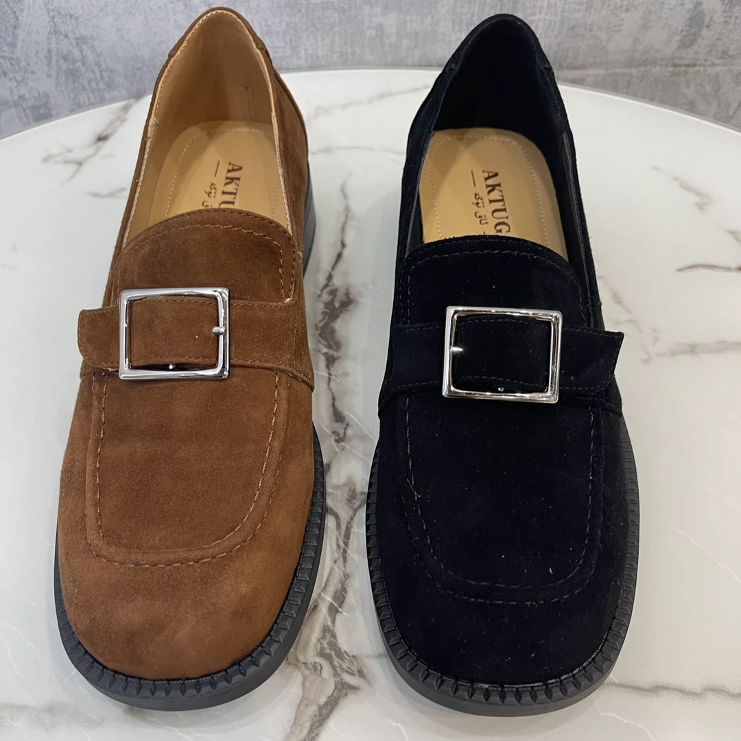 367-1法式复古低帮时尚舒适真皮小皮鞋女平底一脚蹬乐福单鞋