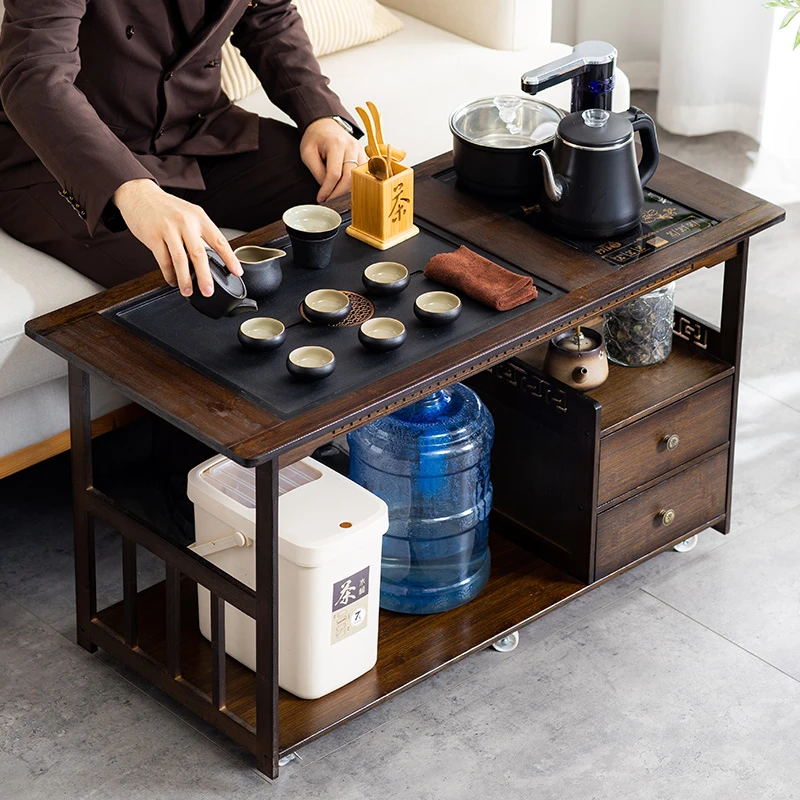 移动茶桌茶台家用实木小茶车客厅泡茶几茶具套装全自动烧水壶一体