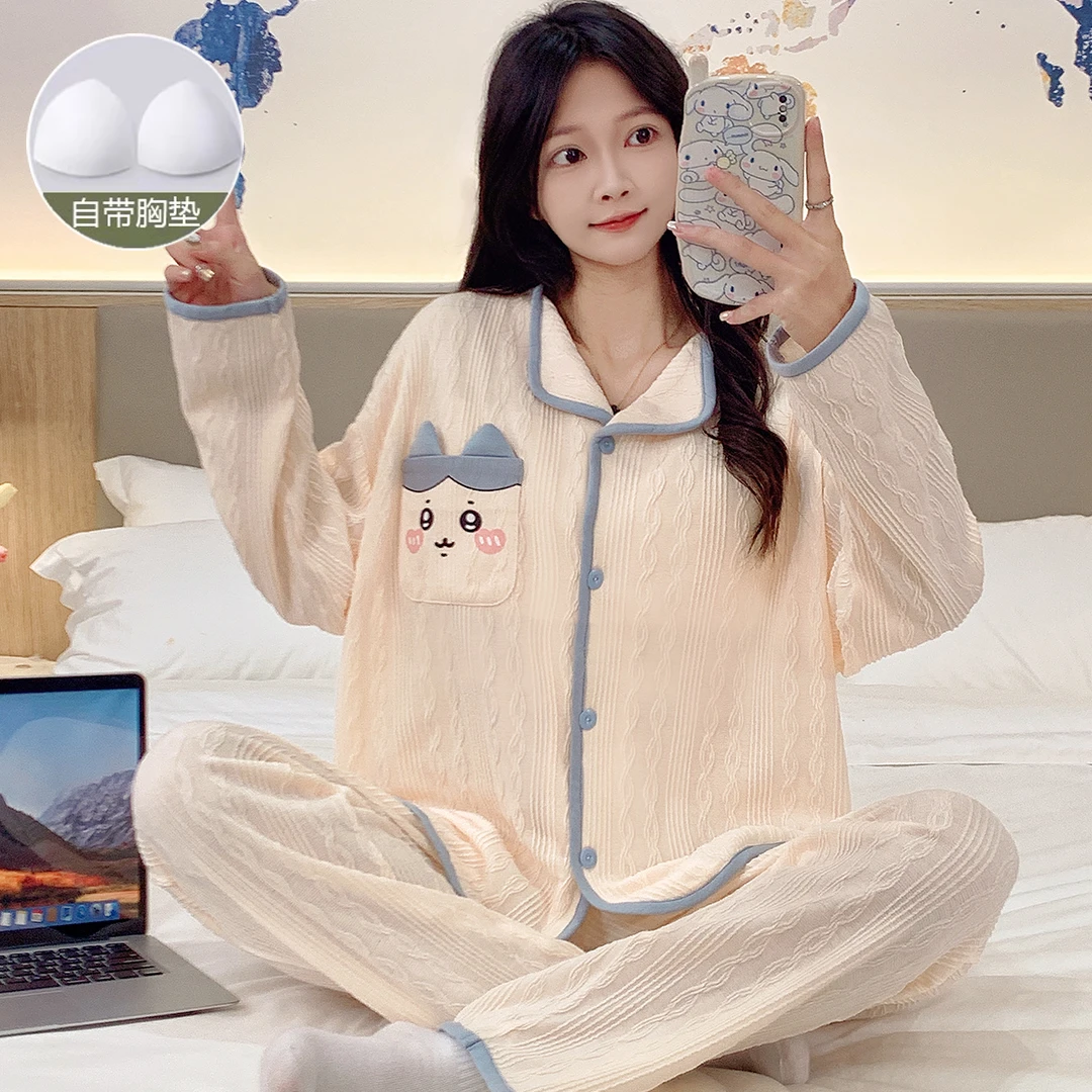 带胸垫可外穿睡衣少女春秋长袖洋气网红爆款2025高颜值家居服套装