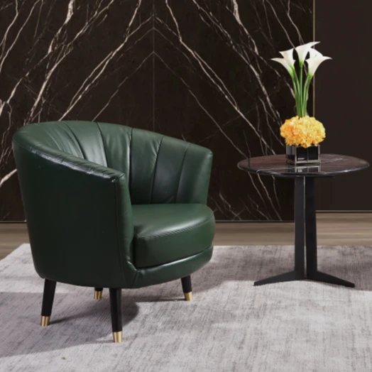 利亚斯利亚斯品牌巴西进口头层黄牛皮简约贝壳单椅单人椅轻奢皮艺