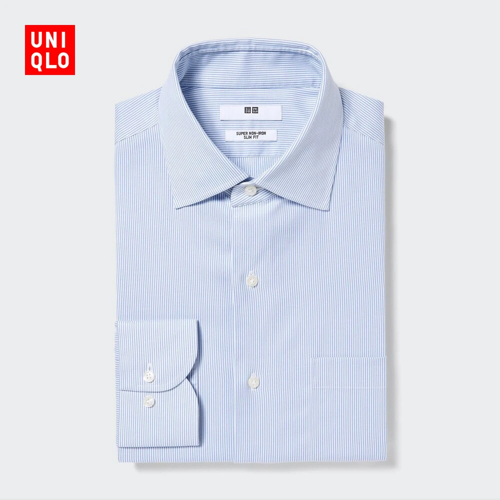 优衣库男女装高性能修身防皱条纹衬衫长袖衬衣外套467482 462337