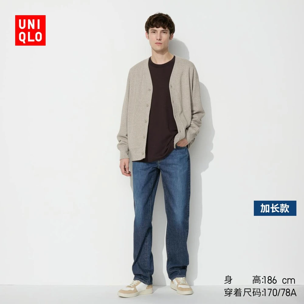 优衣库男装休闲直筒牛仔裤/水洗产品加长款84cm 470537