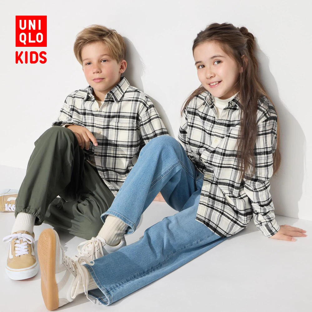 优衣库童装男童女童法兰绒格子衬衫长袖衬衣上衣内搭471384