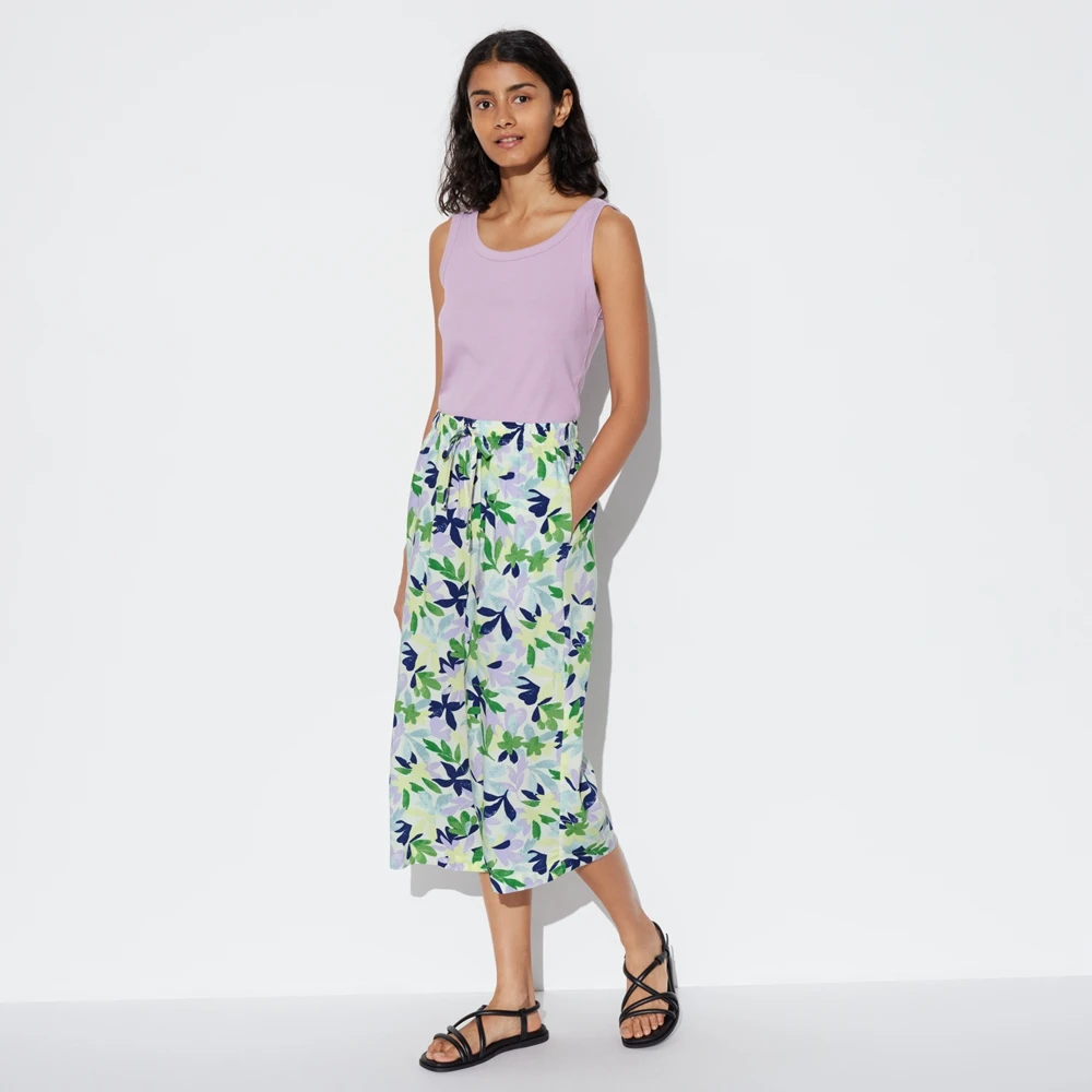 优衣库女装花式RELACO七分裤/宽腿阔腿裤居家休闲裤子466034