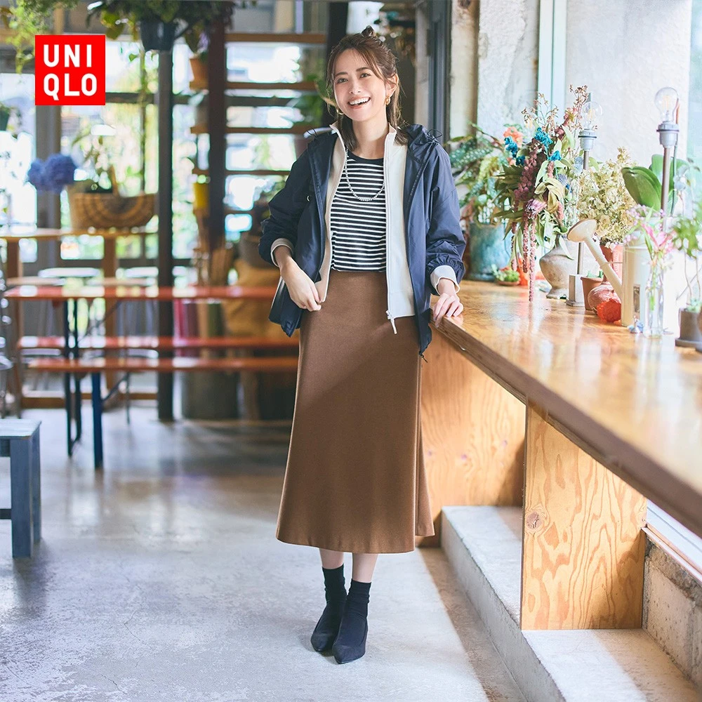 优衣库女装绒面针织喇叭长裙463666