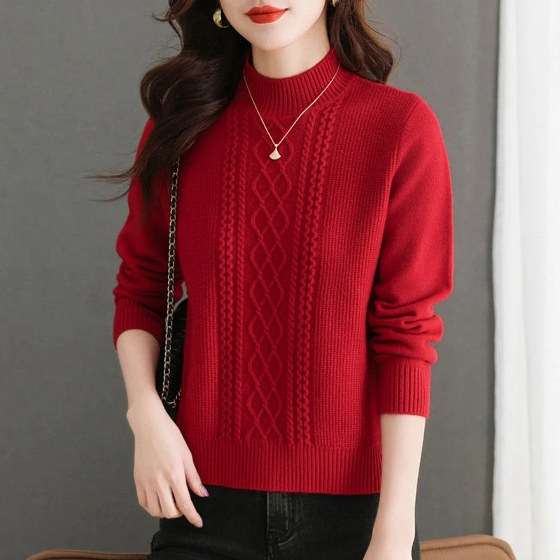 （羊毛衫）高级感女士打底衫2023新款秋冬加厚短款洋气内搭针织上衣