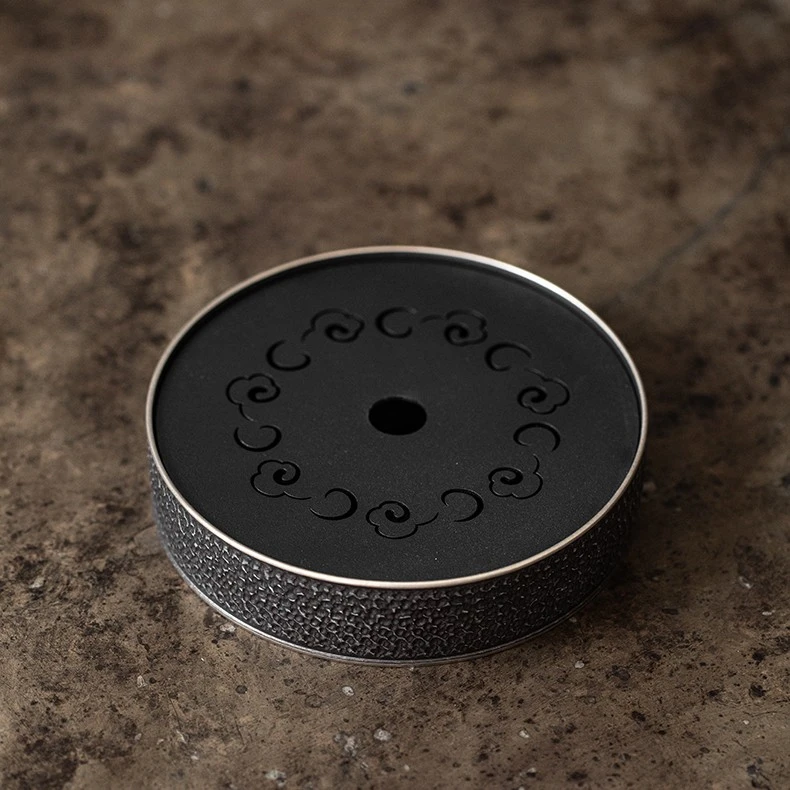 新款银斑釉复古陶瓷壶承简约时尚家用手工盘日式茶道描银创意壶垫