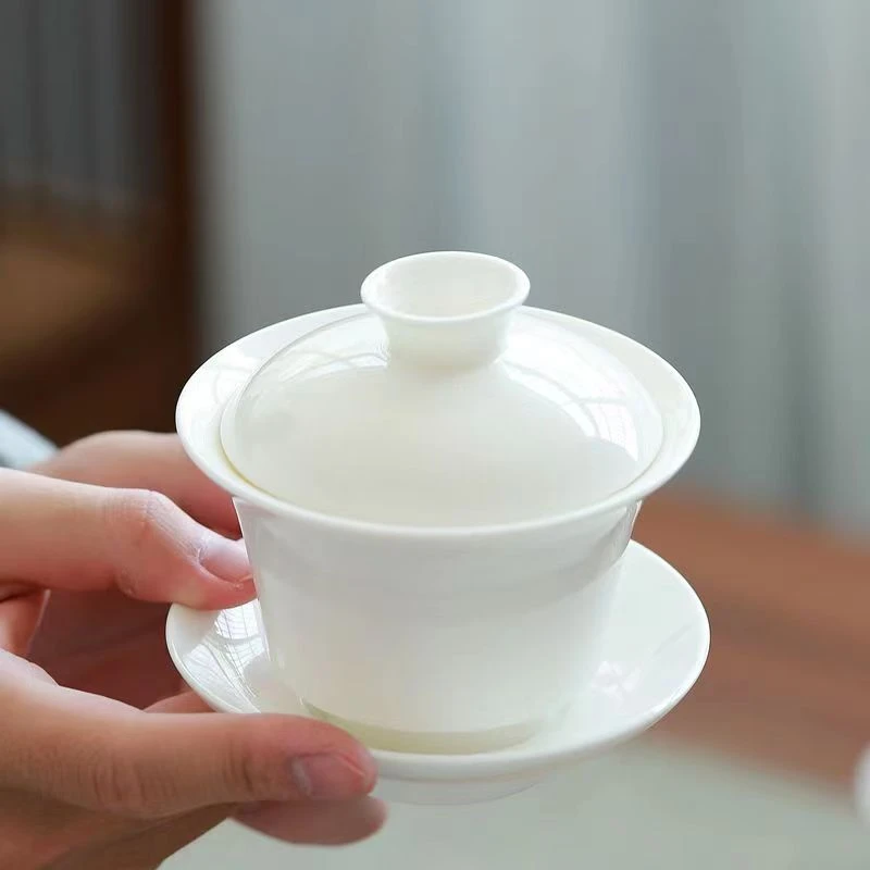 【羊脂玉盖碗】羊脂玉盖碗150毫升陶瓷泡茶碗功夫茶具三才敬茶碗