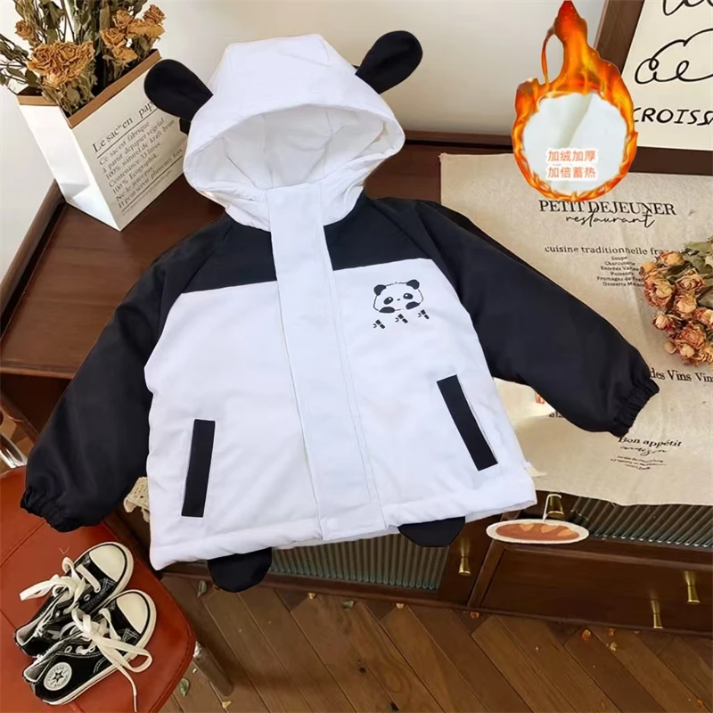 儿童时尚洋气卡通可爱熊猫外套宝宝保暖加绒加厚外套912