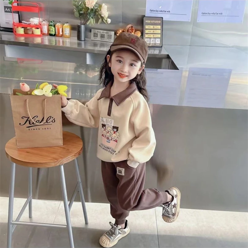 331 【乔治蓝乔】女童小翻领运动套装女宝韩版休闲套装卫衣套装