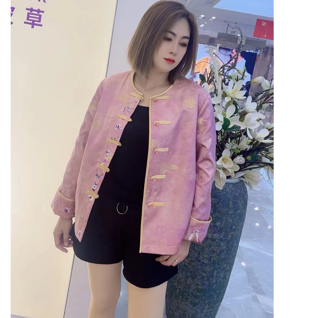 【CK H709】樱花粉新中式双面穿宋锦女士短外套