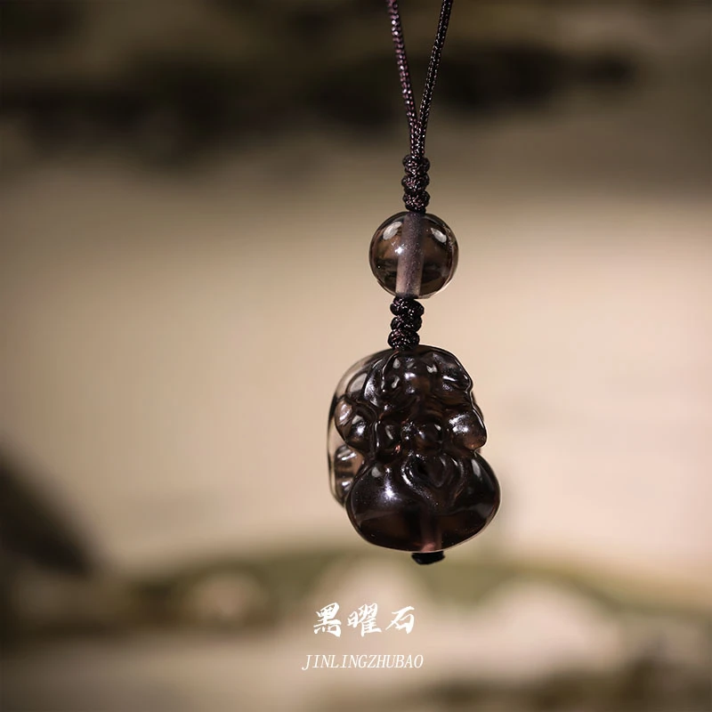 天然黑曜石貔貅编织精雕包包挂件手机挂件百搭款FV010赠礼盒小众