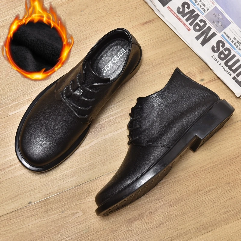 ECQO ACC头层牛皮秋冬马丁靴休闲百搭男鞋马丁靴男款加绒鞋子男款