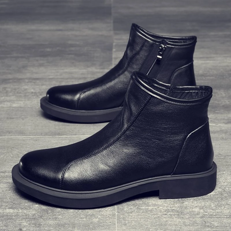 ECQO ACC头层牛皮男士秋冬保暖透气休闲马丁靴男切尔西靴加绒男靴