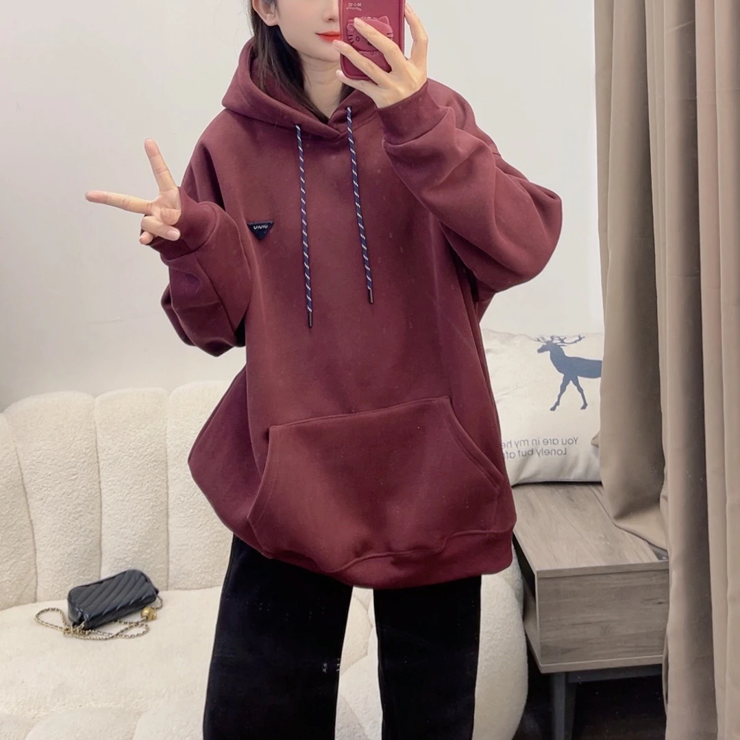 秋冬款加厚卫衣女装韩版时尚抽绳连帽长袖宽松上衣女DYY2335
