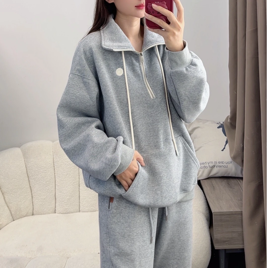 韩版新款重磅秋冬季半拉链领卫衣加绒潮牌休闲宽松上衣DYY2311