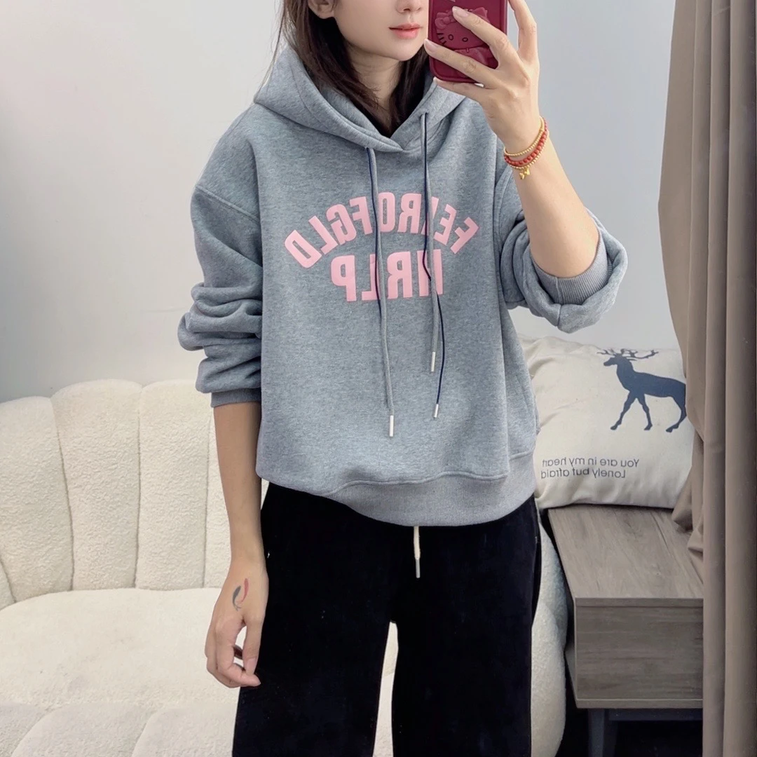 韩版秋冬春秋宽松长袖印花加绒加厚连帽百搭大卫衣外套 DYY2353