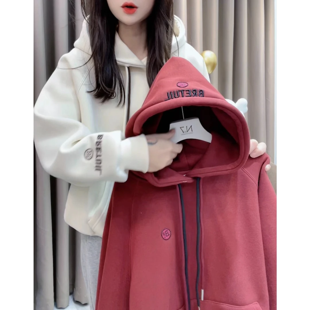 S/H2韩版休闲宽松刺绣设计连帽卫衣女秋冬 DY3215