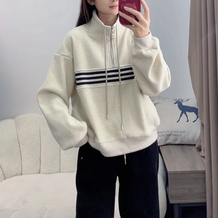 1x立领长袖卫衣女秋冬新款小个子休闲短款半开衫外套DYY2356