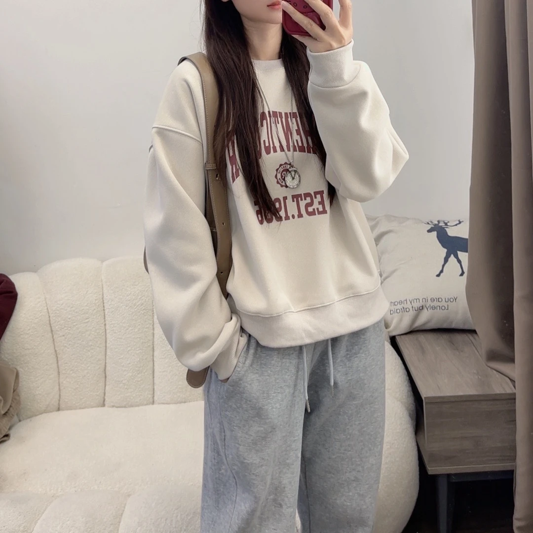 春款不加绒卫衣新款美式复古字母印气质时尚宽松上衣DYY2326